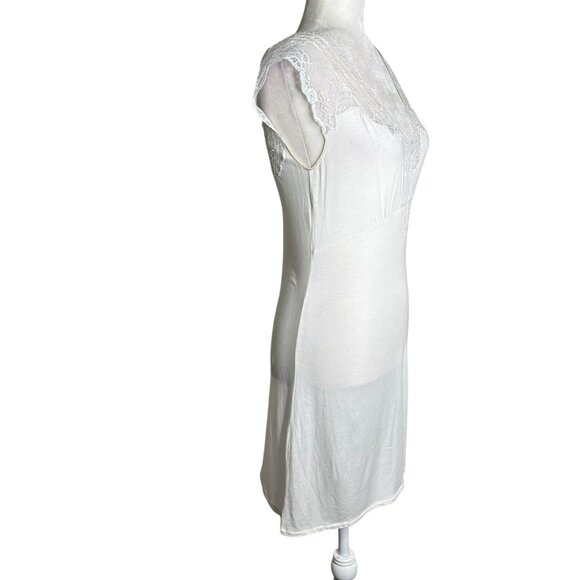 Frette Italy White Lace Longuette Nightgown Small Stretch Luxury Modal - Picture 6 of 7